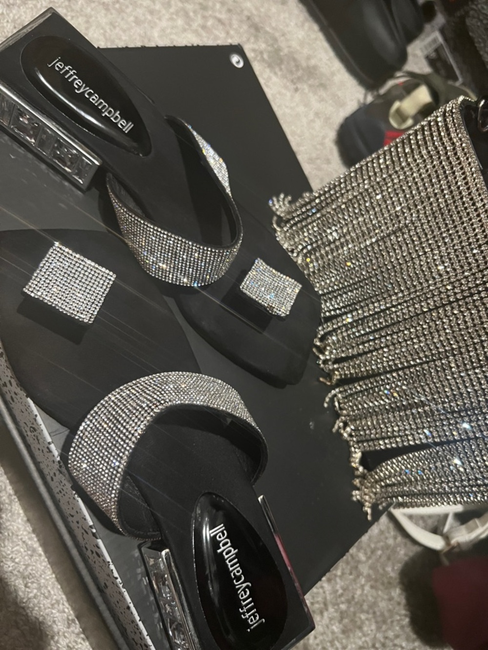 Jeffrey Campbell Black Sandals with Silver Rhinestones